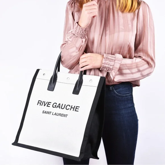 NWT Authentic YSL Saint Laurent Rive Gauche Tote Bag in Greggio Nero! MSRP $1990 - Picture 2 of 16